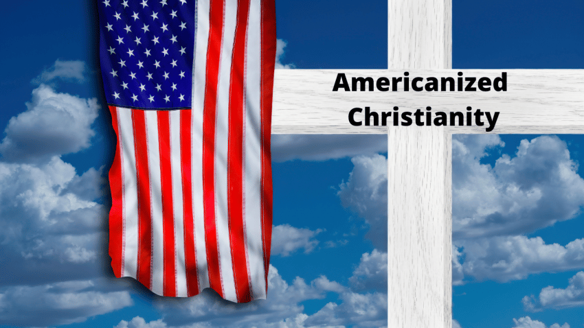 American flag hanging by cross